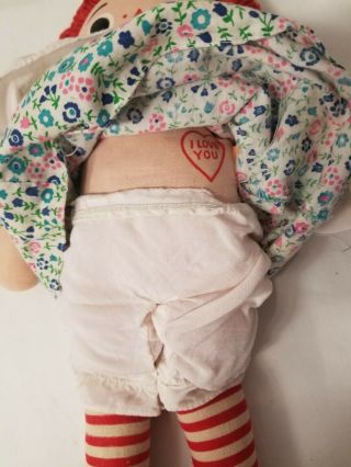 Vintage Raggedy Ann Doll - I Love You Heart On Chest - Approximately 15 