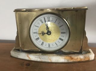 Vintage Heavy Solid Brass Art Deco Mantle Clock With Marble Base Modern Movement 2