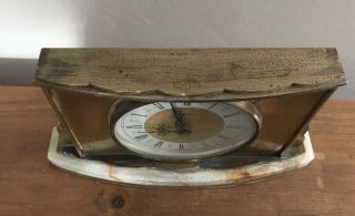 Vintage Heavy Solid Brass Art Deco Mantle Clock With Marble Base Modern Movement 3