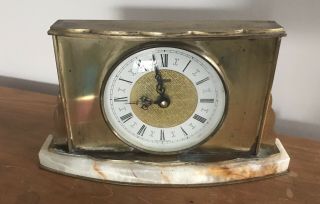Vintage Heavy Solid Brass Art Deco Mantle Clock With Marble Base Modern Movement 5
