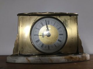 Vintage Heavy Solid Brass Art Deco Mantle Clock With Marble Base Modern Movement 6