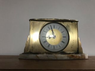 Vintage Heavy Solid Brass Art Deco Mantle Clock With Marble Base Modern Movement 7