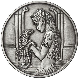 5 Ounce Silver Coin Antique Anne Stokes Dragons Water Dragon 4th In Series