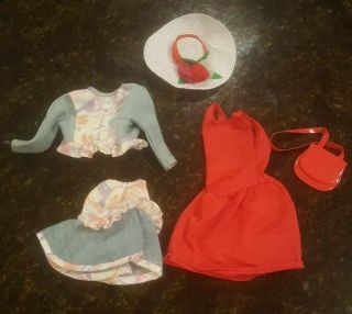 Vintage Barbie Red Dress With Hat And Hand Bag.  Top & Skirt Cute Clothes