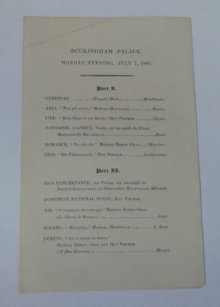 Antique Classical Music Concert Opera Programme Buckingham Palace July 7,  1845