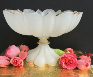 Antique French White Opaline Glass Small Compote Dish Bowl