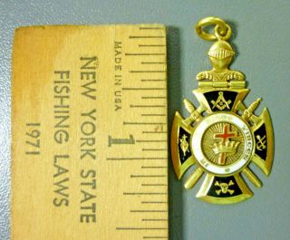 Antique KNIGHTS TEMPLAR Masonic 14k Gold Enamel In Hoc Signo Vinces Pendant 5.  7 3