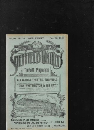 Antique Programme Sheffield United V Notts County 26 - 12 - 1906