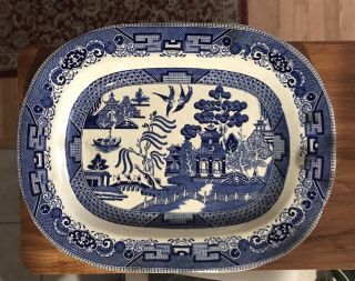 Antique 1909 Buffalo Pottery Blue Willow 14” Serving Plate