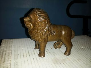 Antique Cast Iron Ac Williams Lion Still Coin Bank Figural Paint
