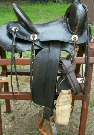 Antique A Fork Saddle 14.  5 " Seat High Back Slick Seat