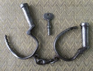 Antique Hiatt Handcuffs With Key (warranted,  Wrought,  Enumerable 419)