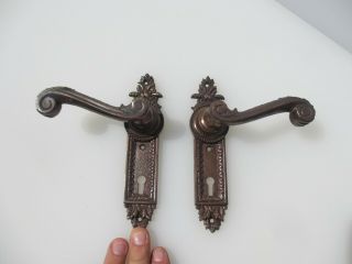 Vintage Brass Lever Door Handles Copper Plated French Rococo Style