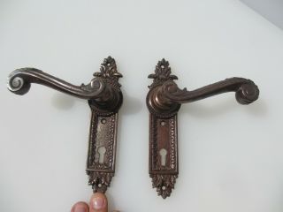 Vintage Brass Lever Door Handles Copper Plated French Rococo Style 3