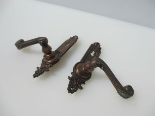 Vintage Brass Lever Door Handles Copper Plated French Rococo Style 5