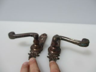 Vintage Brass Lever Door Handles Copper Plated French Rococo Style 7