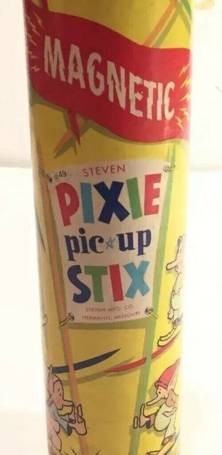 Vtg Antique Can Of Magnetic Pixie Pick - Up Stix Steven Mfg.  Co.  49 1960s Retro