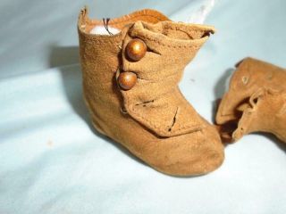 Antique Doll Shoes Seude Boots With Heels German Or French Bisque Dolls