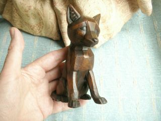 Old Antique Black Forest Carved Wooden Fox Cub Figure Art Deco 1930s Wood Fine