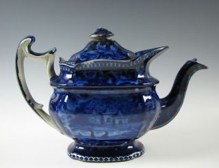 Antique Dark Blue Staffordshire Transferware Teapot Circa 1825 As - Is