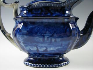 Antique Dark Blue Staffordshire Transferware Teapot circa 1825 as - is 2