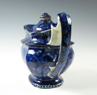Antique Dark Blue Staffordshire Transferware Teapot circa 1825 as - is 4