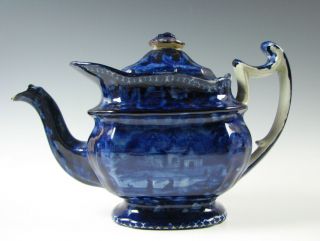 Antique Dark Blue Staffordshire Transferware Teapot circa 1825 as - is 5