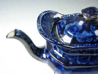 Antique Dark Blue Staffordshire Transferware Teapot circa 1825 as - is 6