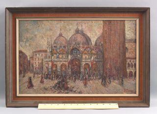 Antique Signed Italian St Mark Basilica Venice Italy Impressionist Oil Painting