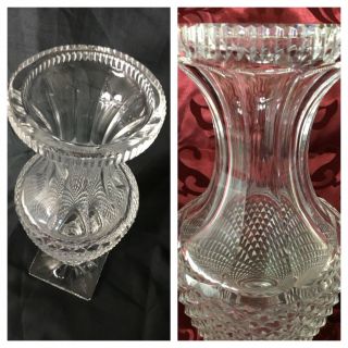 Rare 12” Old Fine Cut Glass Crystal Flower Vase Square Base Handcrafted Antique 2