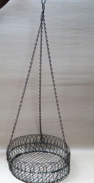 Antique Hanging Rack Wire Basket Large Chain Farmhouse Kitchen Pot Holder Differ