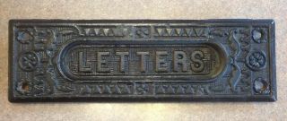 Antique Vintage Fancy Eastlake Victorian Cast Iron Letters Mail Slot Door Plate