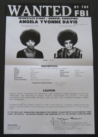 Angela Davis - 1970 Fbi Most Wanted Poster - Black Panther Party - Civil Rights
