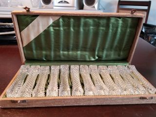 Antique Rare - Perfect In Satin Lined Box - Set Of 12 Crystal Antique Knife Rests