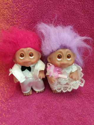 Vintage Bride And Groom Troll Dolls With Amber Eyes By D.  A.  M.  (1985)