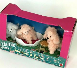 Barbie Pets Mommy And Twins Pink And White Poodles Vintage 1996 Mattel