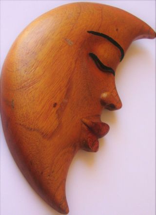 Moon Child Wood Hand Carved Plaque Ethnic Caribbean Wall Art Cancer Sign Vintage