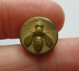 Splendid Small Antique Vtg Gilt Metal Picture Button Bee Hornet Insect 1/2 " (f)