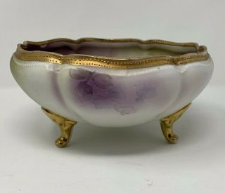LOVELY NIPPON RED & PINK ROSES HEAVY GOLD BEADING FOOTED BOWL ANTIQUE 1890 - 1920 5
