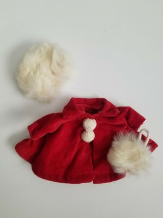 Vintage Vogue Ginny Doll Clothing - Red Velvet Coat W/ Fur Hat And Muff Tagged