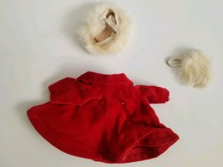 Vintage Vogue Ginny Doll Clothing - red velvet coat w/ fur hat and muff Tagged 3