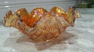 Vintage Imperial Marigold Carnival Glass Bowl Fashion Pattern Antique 2