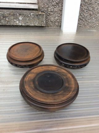3 Chinese Wooden Display Stands For Vase Bowl Jar Carved Wood Hardwood