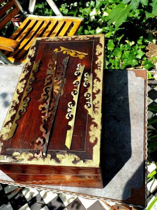 Large Brass Bound Rosewood Writing Slope For Restoration Great Prodject
