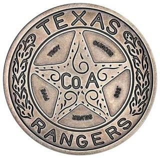 Texas Rangers Mexico Border Badge 5 Oz.  999 Fine Silver Antique Patina Coin