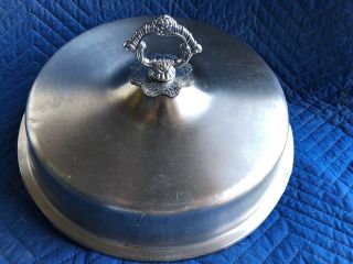 Vintage Circular Side Dish Serving Platter Lid Cover Ornate Handle 15” Diameter