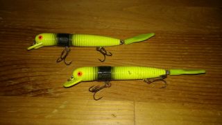 2 Vintage Mann’s Hardworm Lure Lures Chartreuse & Black Flippin Tail