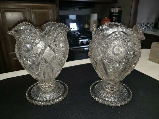 Antique C1907 Eapg Krys - Tol Ohio Flint Glass Co.  Kenneth Pattern 1 - Pr Vases 9 " - T
