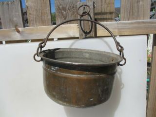 Antique Copper Cauldron Cooking Pot Tub Planter Bucket Victorian Old Iron 12 " W