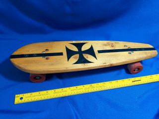 Vintage Early 1970s Iron Cross Wooden Skateboard 21.  5 " Custom Rare